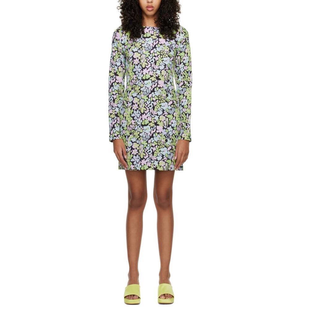 Stine Goya Lecce Mini Dress Womens S Black Multicolor Floral Jacquard Knit